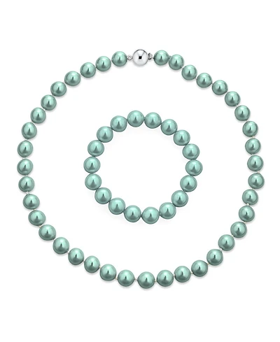 Bling Jewelry White Strand Necklace Rhodium Plated Crystal Clasp Pearl 10MM 16 Inch