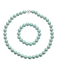 Bling Jewelry White Strand Necklace Rhodium Plated Crystal Clasp Pearl 10MM 16 Inch