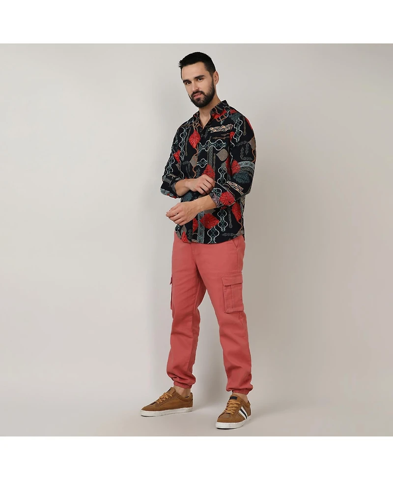 Men's Crimson Red & Teal Green Artistic Block Shirt
