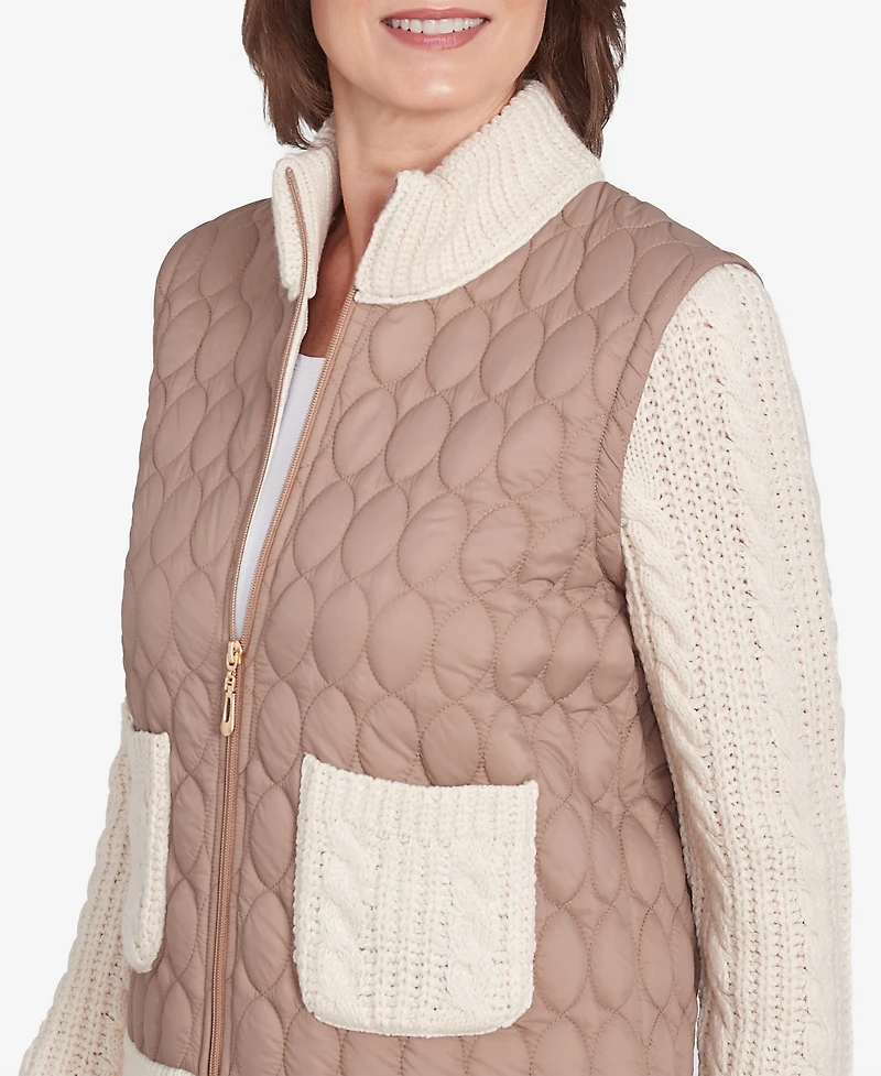 Alfred Dunner Women's Telluride Sweater Trim Quilted Jacket
