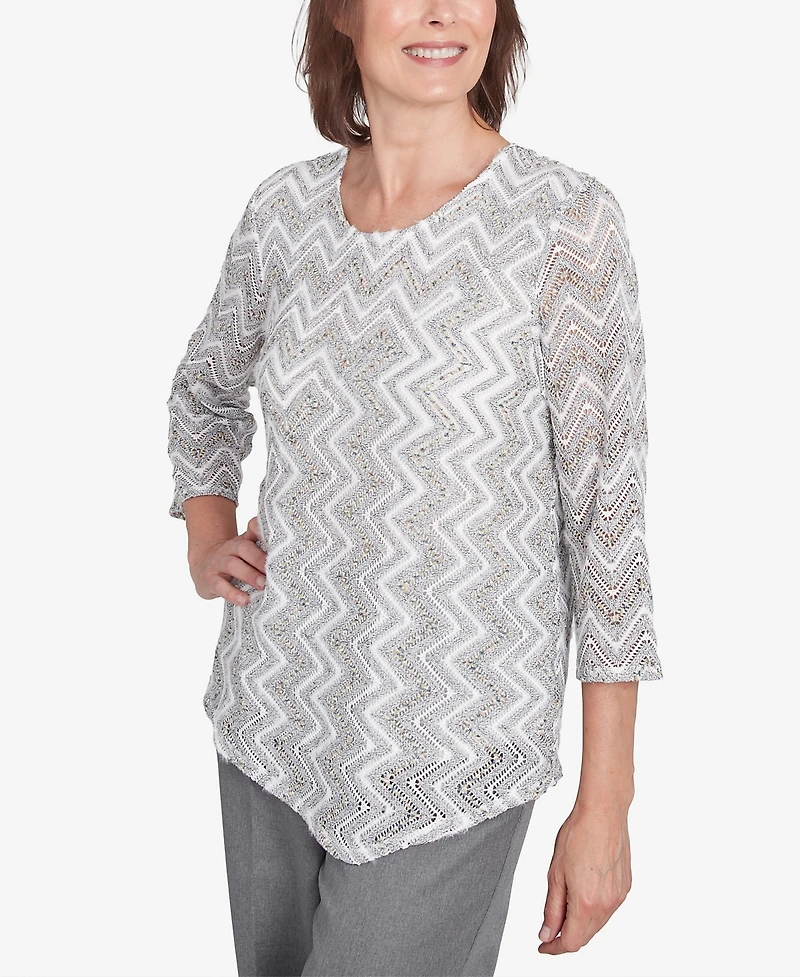 Alfred Dunner Women's Copenhagen Spliced Crew Neck Wavy Stripe Top