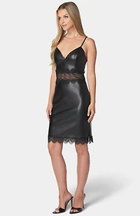 Bebe Women's Faux Leather and Lace Mini Dress
