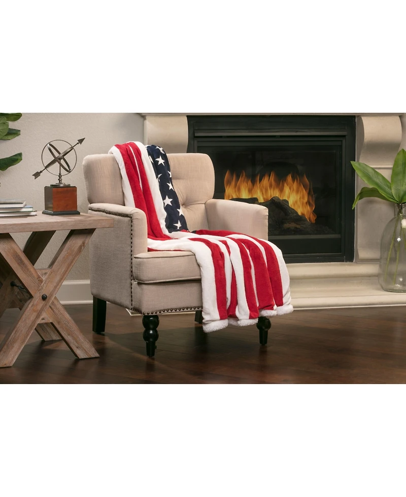 Chanasya Premium Patiotic Us Flag Print Sherpa Throw Blanket