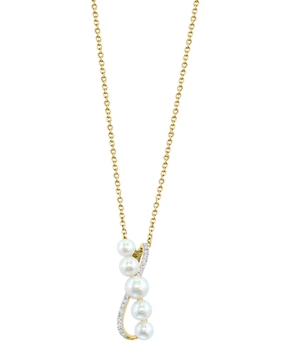 Effy Cultured Freshwater Pearl (3-1/2-5mm) & Diamond (1/20 ct. t.w.) Crossover Pendant Necklace in 14k Gold, 18" + 1" extender