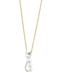 Effy Cultured Freshwater Pearl (3-1/2-5mm) & Diamond (1/20 ct. t.w.) Crossover Pendant Necklace in 14k Gold, 18" + 1" extender