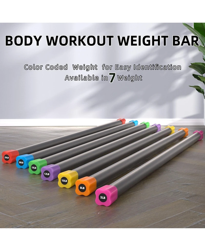 Signature Fitness Total Body Workout & Exercise Weighted Bar Padded Grip