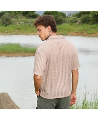 Men's Peanut Brown Striped Knit Oversized Shirt