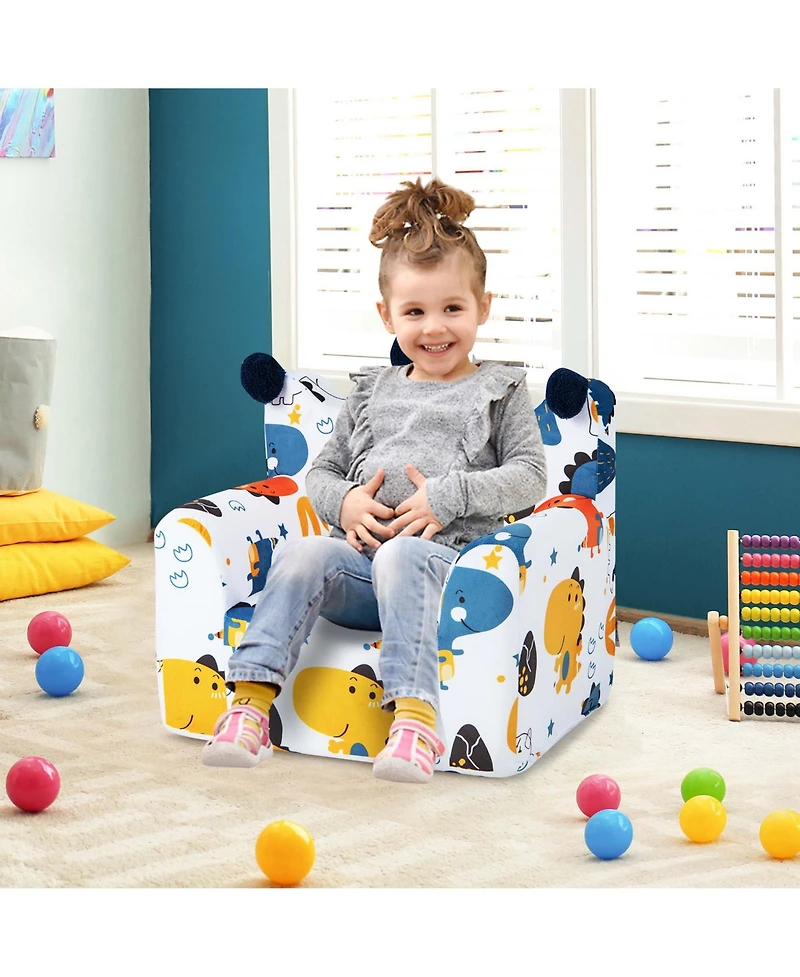 Kids Sofa Chair Foam Filled Armchair Dinosaur Toddler Couch with Cover & Pillow