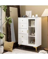 Homsee White Storage Cabinet with Metal Legs, Shelves And Drawers