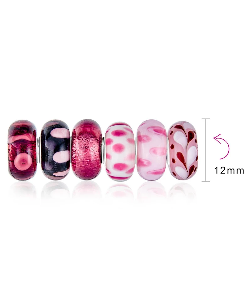 Bling Jewelry Sterling Silver Murano Glass Charm Bead Set - Shades of Red and Pink