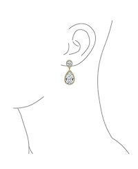 Bling Jewelry Cubic Zirconia Pave Cz Halo Statement Large Teardrop Dangle Clip On Earrings Prom 14K Gold Plated Brass