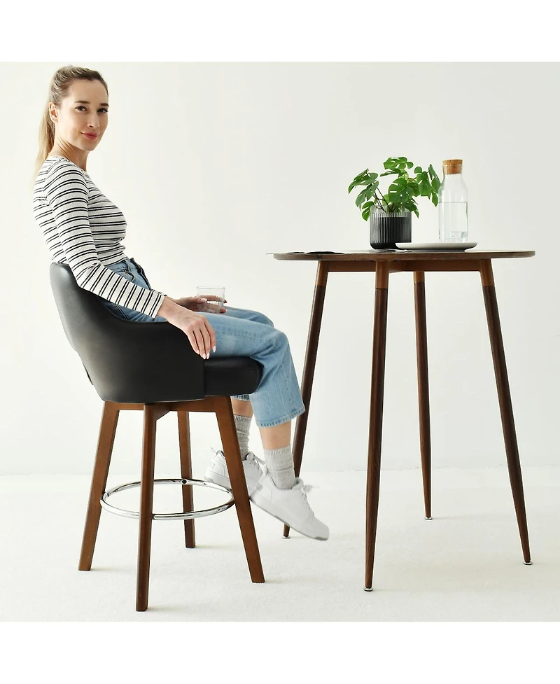 Set of 3 Swivel Faux Leather Counter Height Bar Stools with Back and Arms, 26'' Seat, Rubberwood Legs-Maison Boucle