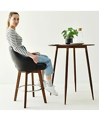 Set of 3 Swivel Faux Leather Counter Height Bar Stools with Back and Arms, 26'' Seat, Rubberwood Legs-Maison Boucle