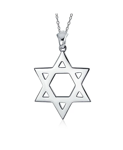 Bling Jewelry Classic Simple Religious Judaica Hanukkah Open Magen Star of David Pendant Necklace .925 Sterling Silver