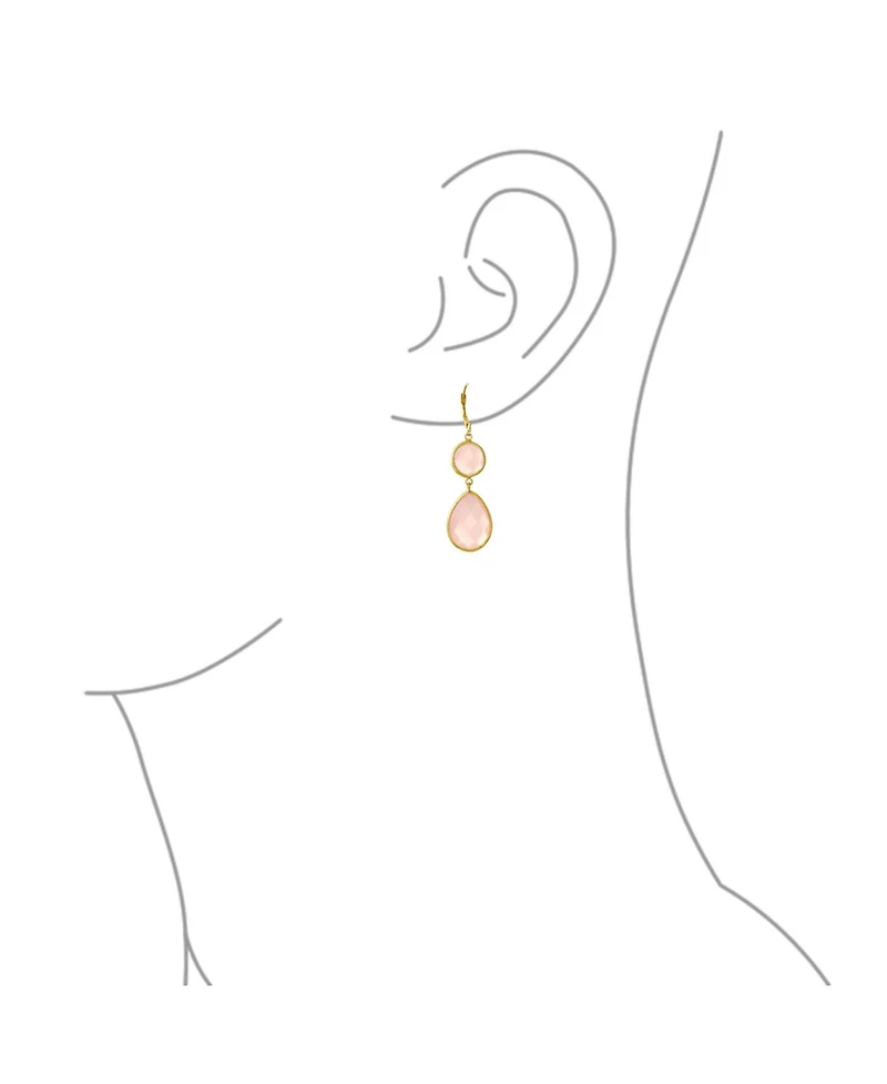 Bling Jewelry Elegant Soft Pink Dangle Earrings Double Round Teardrop, Lever Back 14K Gold-Plated .925 Sterling Silver