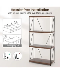 2 Pcs 4-Tier Multipurpose Display Rack Freestanding Bookcase with Metal Frame