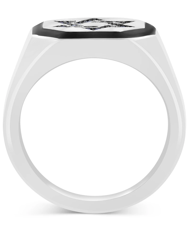 Effy Men's Black Spinel (1/6 ct. t.w.) & Black Enamel Star of David Ring in Sterling Silver