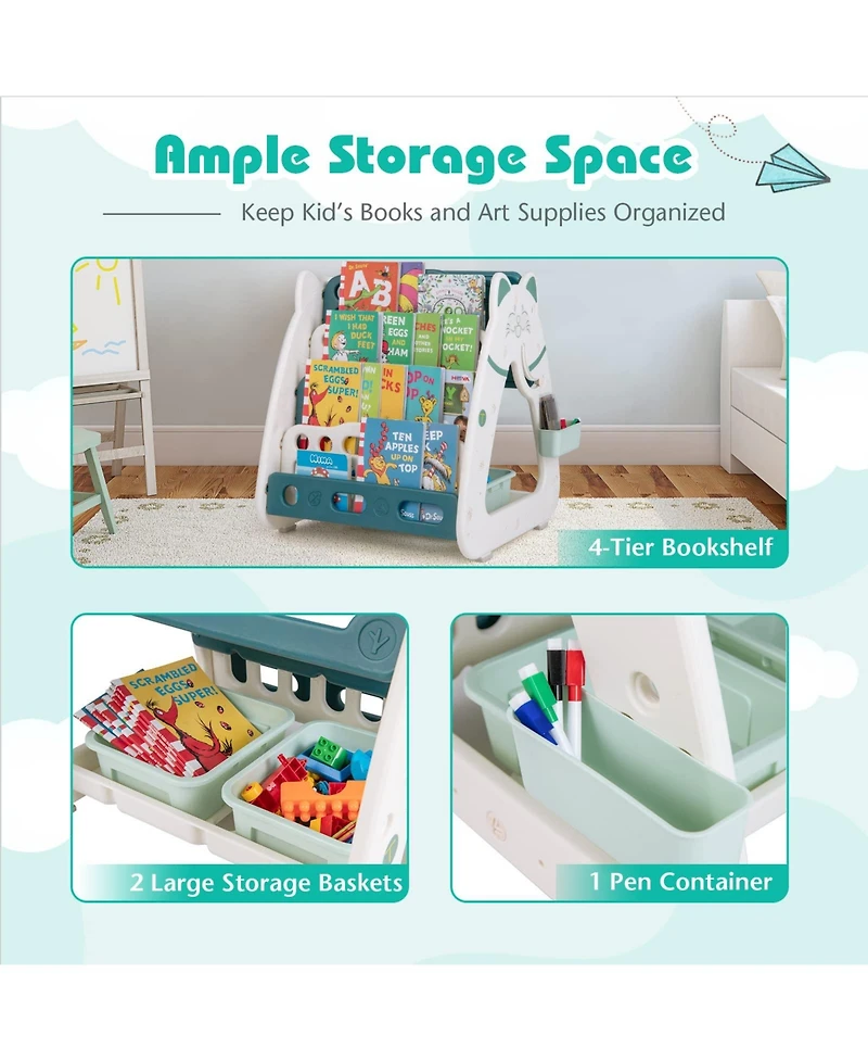 Givimo 3-In-1 Double Sided Magnetic Dry-Erase Board with Stool and Flipped Writing Desktop