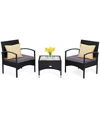 Sugift 3 Pieces Patio Wicker Rattan Furniture Set with Cushion for Lawn Backyard