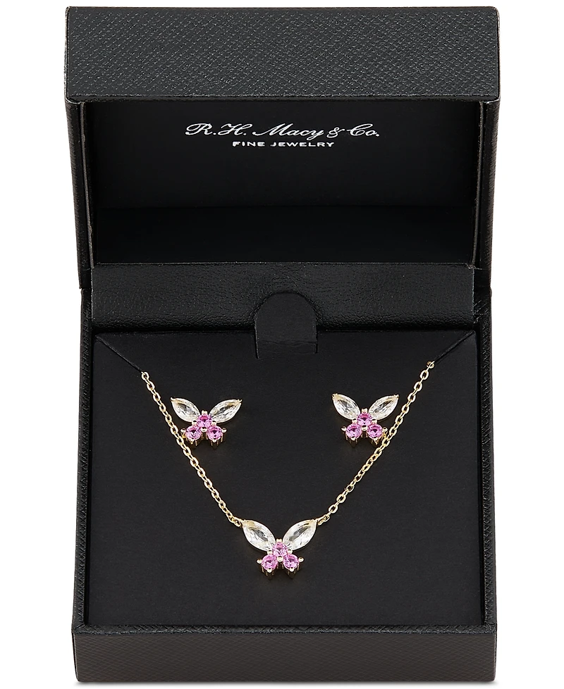 2-Pc. Set Lab-Created Pink Sapphire (3/4 ct. t.w.) & Lab-Created White Sapphire (1-7/8 ct. t.w.) Pendant Necklace & Matching Stud Earrings in 14k Gold