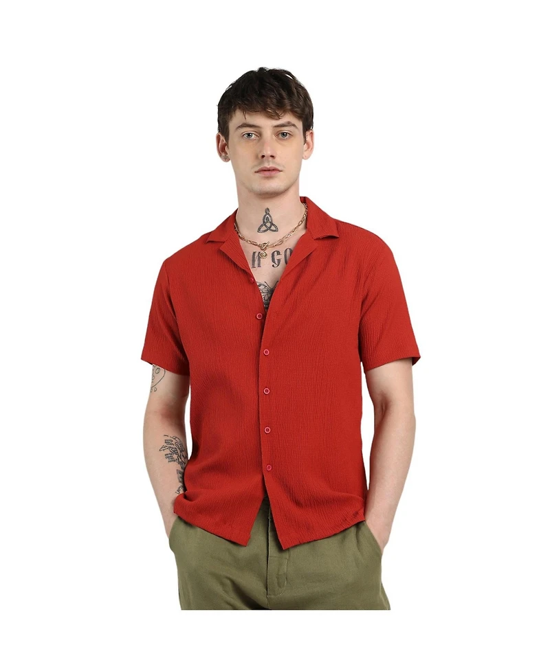 Campus Sutra Men's Scarlet Red Creased Shirt