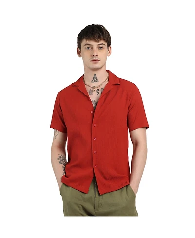 Campus Sutra Men's Scarlet Red Creased Shirt