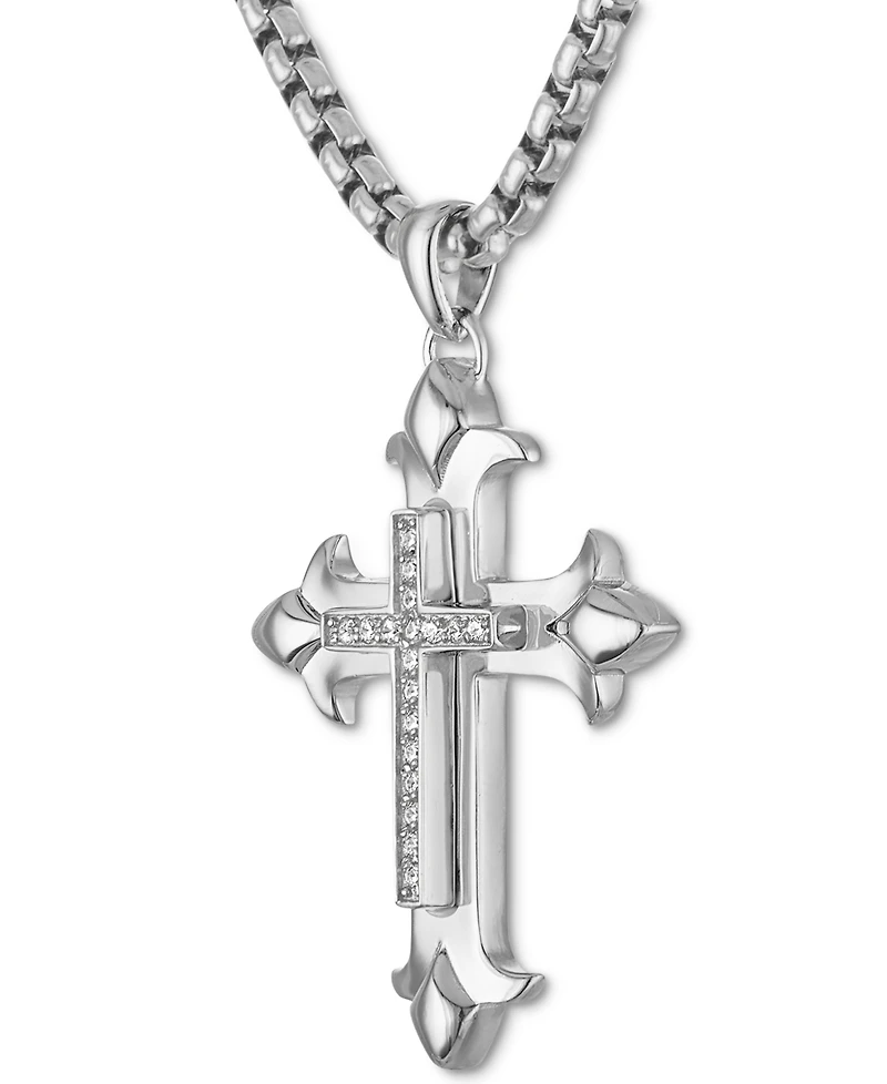 Esquire Men's Jewelry Diamond Fancy Cross 22" Pendant Necklace (1/5 ct. t.w.) in Sterling Silver, Created for Macy's