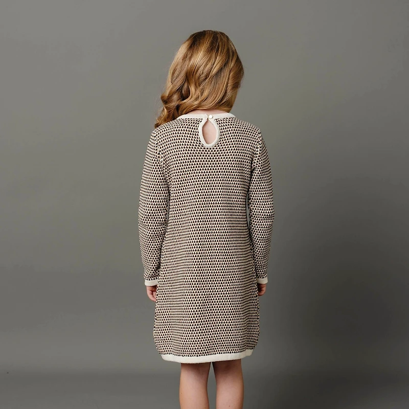 Hope & Henry Toddler Girls Organic Long Sleeve Bow Detail Tweed Sweater Dress