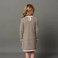 Hope & Henry Toddler Girls Organic Long Sleeve Bow Detail Tweed Sweater Dress
