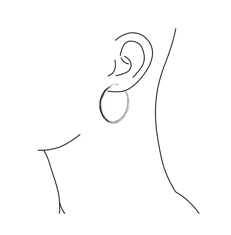 Bling Jewelry Pink White Black Cubic Zirconia Pave Cz Thin Inside Out Large Big Hoop Earrings Silver Rose Gold Plated 1.75 Inch Diameter