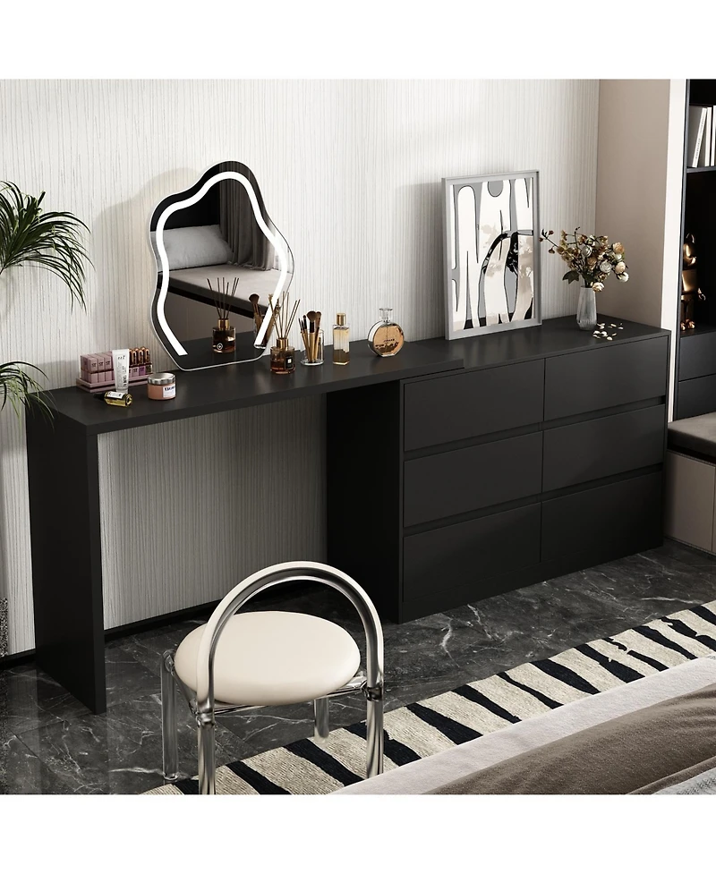 Homsee 6-Drawer L-Shaped Chest of Drawers with Rotatable Desktop