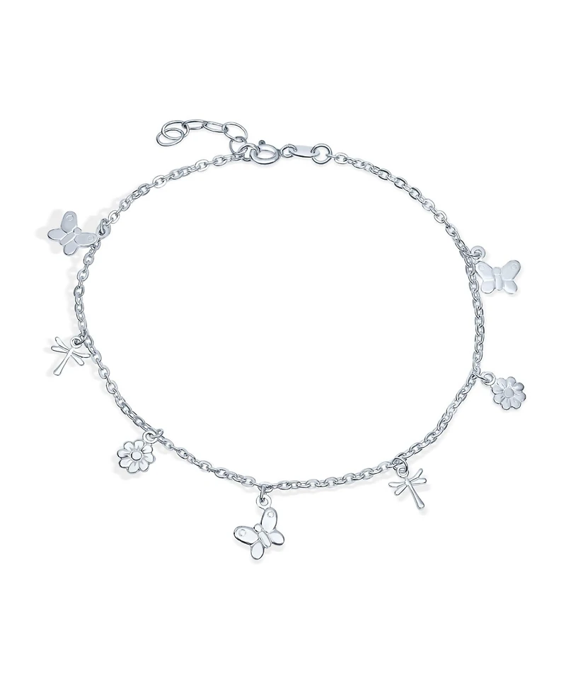 Bling Jewelry Nature Garden Multi Dangle Charm Butterfly Anklet Foot Ankle Bracelet .925 Sterling Silver Adjustable 9 To 10 Inch