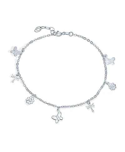 Bling Jewelry Nature Garden Multi Dangle Charm Butterfly Anklet Foot Ankle Bracelet .925 Sterling Silver Adjustable 9 To 10 Inch