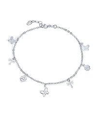 Bling Jewelry Nature Garden Multi Dangle Charm Butterfly Anklet Foot Ankle Bracelet .925 Sterling Silver Adjustable 9 To 10 Inch