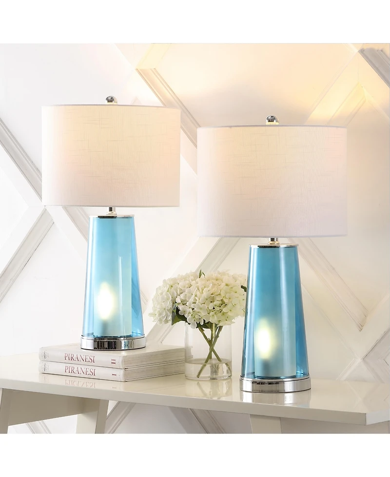Jonathan Y Tryon 26" Modern Minimalist Glass/Iron Nightlight Led Table Lamp, Brass Gold/Clear (Set of 2)