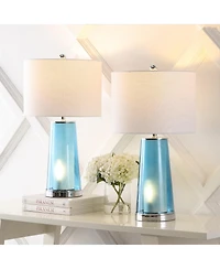 Jonathan Y Tryon 26" Modern Minimalist Glass/Iron Nightlight Led Table Lamp, Brass Gold/Clear (Set of 2)