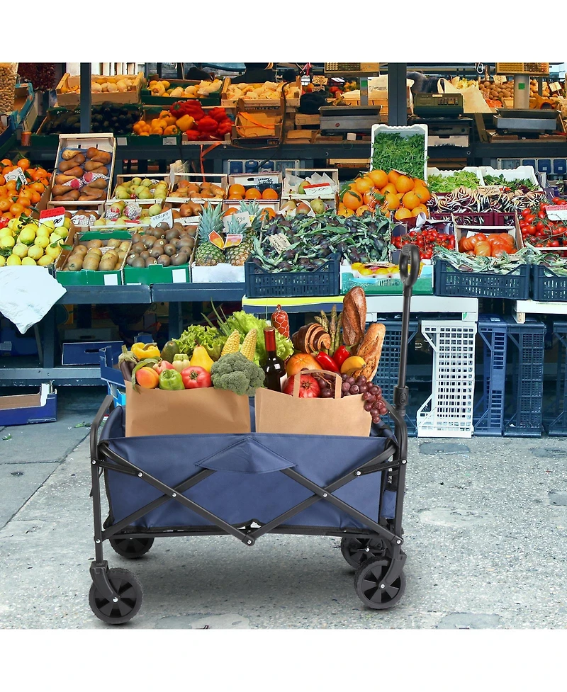 Slickblue Oxford Cloth Garden Folding Cart with Steel Frame – Flat Folding Style, Silver Frame