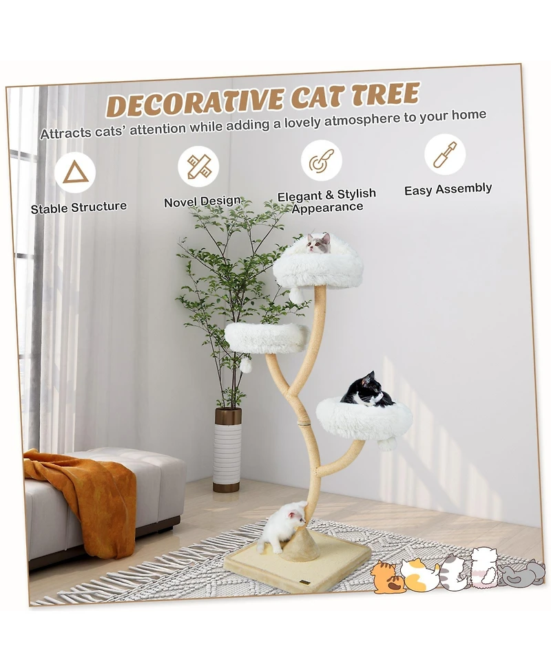 70 Inch Tall Cat Tree 4-Layer Tower with 3 Perches and Dangling Balls