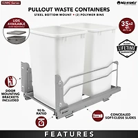 Rev-a-Shelf Double Pullout Trash Cans 35 qt. with Soft-close, 53WC-1835SCDM-212