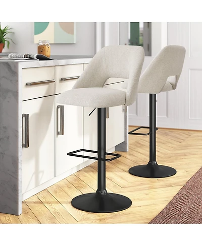 360° Swivel Fabric Stool,Set Of 2 Adjustable Barstools-Maison Boucle