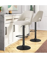 360° Swivel Fabric Stool,Set Of 2 Adjustable Barstools-Maison Boucle