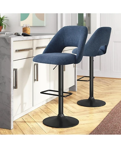 360° Swivel Fabric Stool,Set Of 2 Adjustable Barstools-Maison Boucle