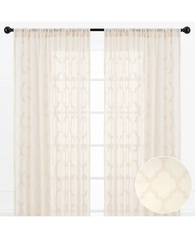 Chanasya Premium Quatrefoil Voile Sheer Curtains - 2-Panel Light Filtering for Living Room, Bedroom, Kitchen 52" x 63" Beige
