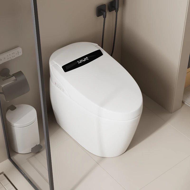 Lalahoo Smart Toilet Tankless Bidet Toilet, One Piece Auto Open Close Lid, Foot Sensor Heated Seat Warm Water Sprayer & Dryer, Remote and Knob Control