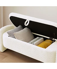 The Pop Home Oval Teddy Fabric Storage Ottoman,Storage Benches with Large Space-The Pop Home