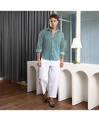 Campus Sutra Men's Forest Green & Powder White Pleat-Creased Shirt