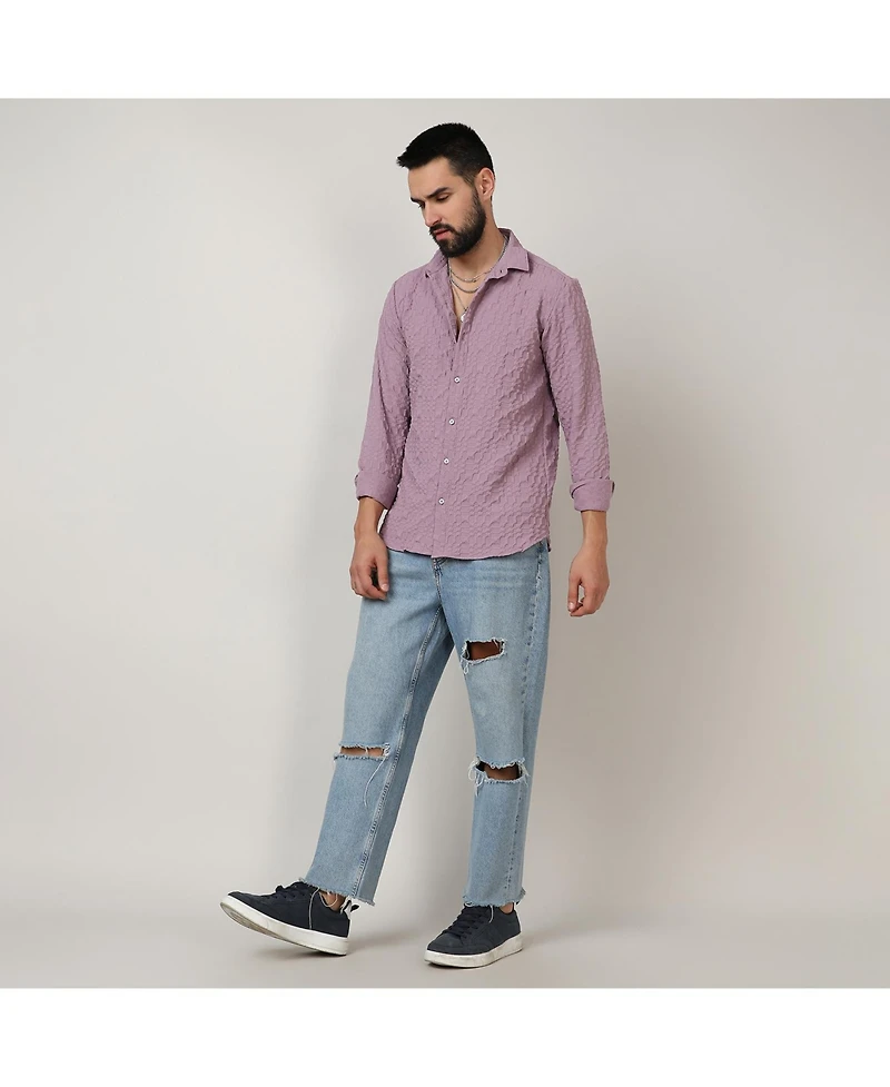 Men's Periwinkle Purple Embossed Geometric Shirt
