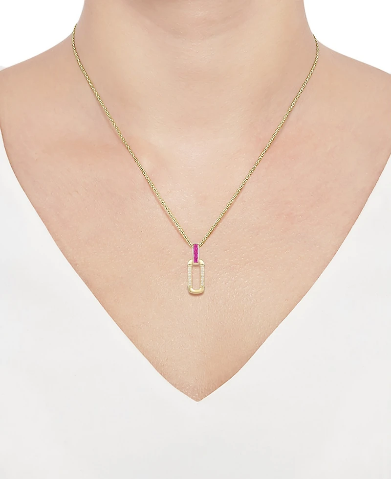 Lab Grown Ruby (1/3 ct. t.w.) & Diamond (1/20 Oval 18" Pendant Necklace 14k Gold-Plated Sterling Silver (Also available Sapphire Eme