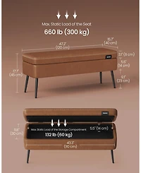 Songmics Home Mid-Century Modern Storage Ottoman Bench with Steel Legs, Black