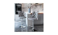 Adjustable Swivel Velvet Barstools with 25-33 Inch Seat Height for Modern Home or Kitchen